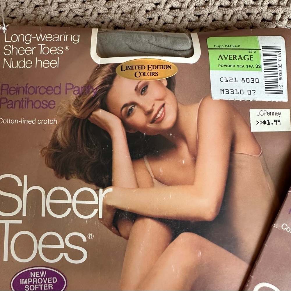Vintage NEW JCPenney Sheer Toes Reinforced Pantyhose Shell & Sea Spa Sz Average - Picture 4 of 7